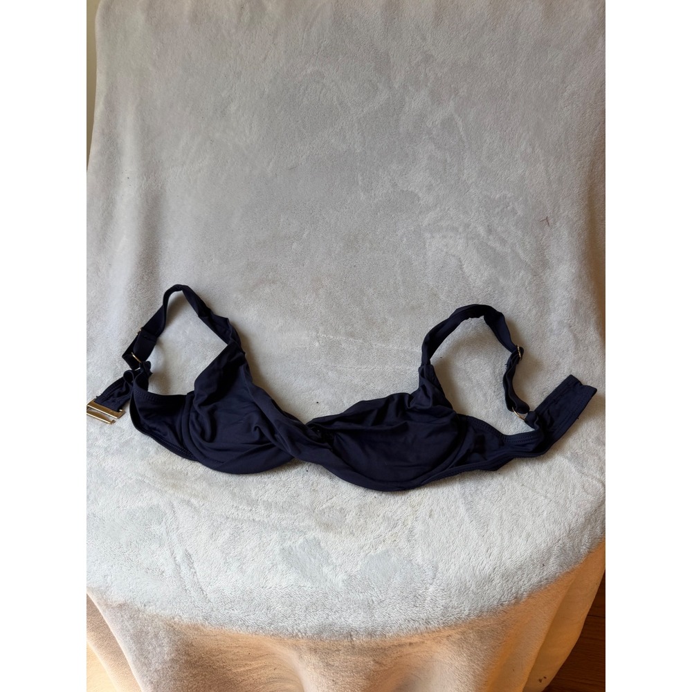 Lucile Bikini Top Womens M Navy Blue Good Underwire Gold Hardware Twist Front